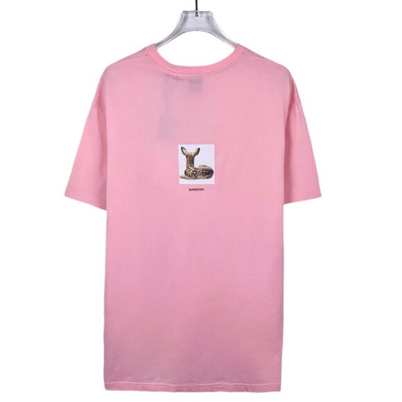 Burberry Pink Cotton T-Shirt With Deer Print Graphic - Picture 2 of 8